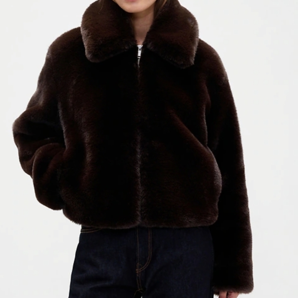 GAP Dark Brown Faux Fur Jacket - Picture 3 of 12
